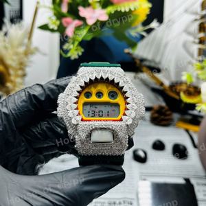 Reloj de Pulsera con Esfera Amarilla y Diamantes de Moissanita, Cronógrafo Digital, Estilo Hip Hop, para Fiestas - Product Image 1