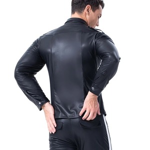 Mens Customizable PVC Casual Shirt Long-Sleeved Patent Leather <b>Stand</b> Collar Shiny Metallic Button Tops for Clubwear Factory-Made - Product Image 5
