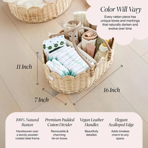 Cesta organizadora de pañales para bebé de ratán, hecha a mano, al por mayor, ecológica, fabricada en Vietnam - Product Image 2