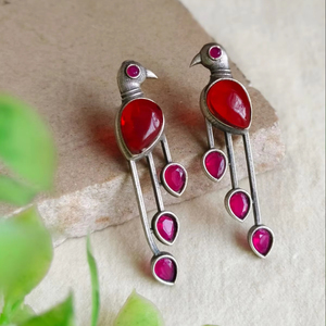 New Trending Monalisa Stone Drop <b>Stud</b> Earring Silver Parrot Dangle Earrings Lightweight Indian Fashion Wholesale Accessory - Product Image 2