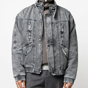 Nouvelle veste en jean pour homme grande taille personnalisée, col montant, délavée et usée - Product Image 3