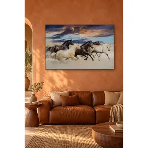 Impresión en lienzo de caballos galopando bajo nubes al atardecer de Fida - Product Image 1
