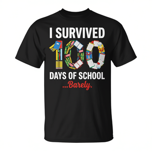 T-shirt pour étudiants et enseignants - 100 jours de survie scolaire - Cadeau promotionnel pour les étudiants et les éducateurs - Product Image 2
