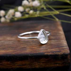 Genuine 925 Sterling Silver 7x9mm Pear Bezel Setting Semi Mount Simple Band Minimalist <b>Ring</b> <b>Resin</b> Ashes Keepsake Jewelry in Bag - Product Image 6