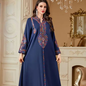 Casuales imprimé brodé robe 2025 automne col montant à manches longues couleur correspondant cravate à volants femmes robe meilleur Design - Product Image 1