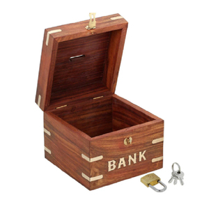 Alcancía de Madera Tradicional de Forma Cuadrada, Hecha a Mano, de Alta Calidad, con Detalles de Latón de Estilo Vintage, Cierre con Llave para Decoración del Hogar - Product Image 5