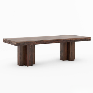 Fabriqué à la main en bois massif rustique teck 10 places pliable Double piédestal grande table à manger ensemble ferme de luxe sculpté bord Design - Product Image 6