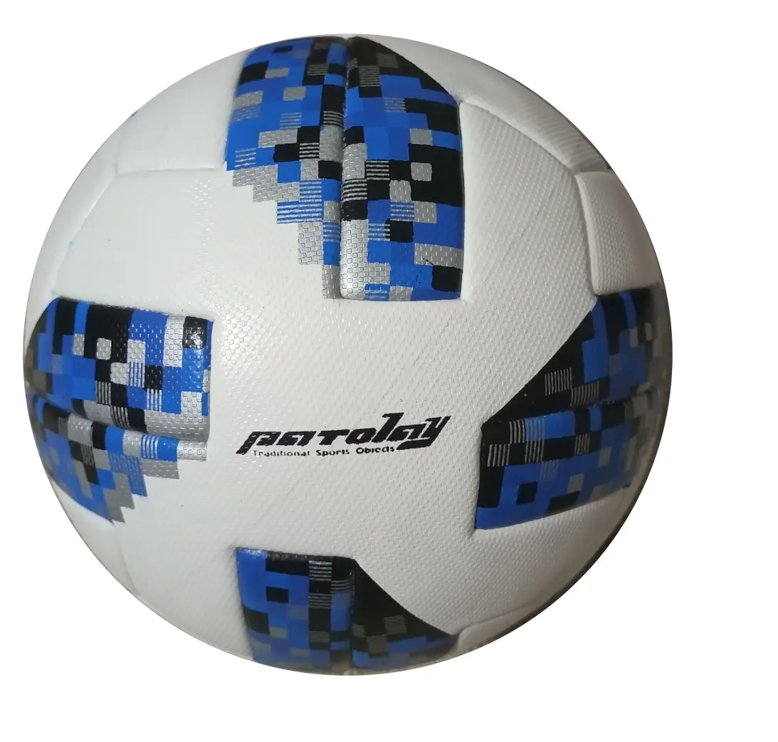 100% poliuretano bianco e blu termosaldato palloni da calcio di qualità 6 pannelli