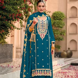 Señoras Fancy Indian Pakistani Salwar Suit Vestido de estilo tradicional Anarkali para fiestas Mujeres indias Chinon Silk Slim Fit - Product Image 1