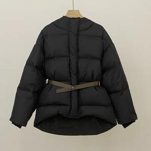 Femmes hiver chaud mi-long mince à capuche fermeture éclair Parkas à manches longues rembourré bouffée veste couleur unie fait peau de mouton coton - Product Image 6