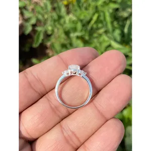 925 Silver Boho Statement <b>Ring</b> with Pear Cut Moonstone Rhodium Plated Engagement Gemstone <b>Ring</b> - Product Image 4