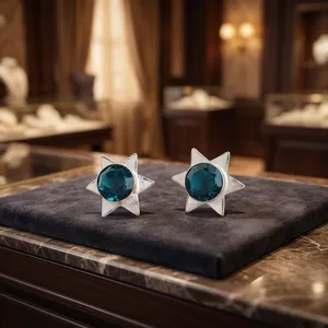 Boucles d'oreilles Niharika Gems en apatite bleue, bijoux en argent sterling 925 plaqué, pour femmes et filles. - Product Image 3
