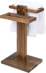 Porte-serviettes de comptoir de salle de bain à 2 niveaux, support de serviette de bain de table en bois brûlé - Product Image 6