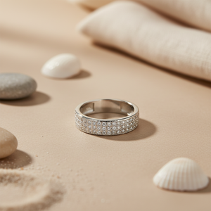 Classic 925 <b>Silver</b> Trendy Cocktail Eternity <b>Band</b> <b>Ring</b> with Round Brilliant Cut Zircon Pave Setting Unisex Gift Jewelry - Product Image 1