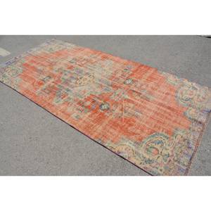 Vintage 4,5 X 9.5ft Naranja Beige Alfombra turca Estilo clásico Tabriz Rectángulo Patchwork Patrón para sala de estar Lana Viscosa Látex - Product Image 4