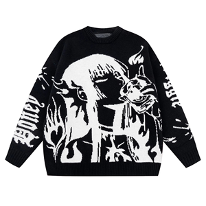 Jersey de punto de manga larga con patrón de Jacquard de logotipo personalizado de invierno de alta calidad para parejas, suéter de talla grande para hombre - Product Image 1