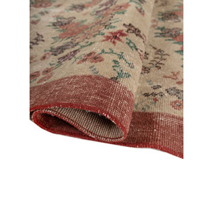 Alfombra de Lana Anudada a Mano Vintage Pae-2354 de Gran Tamaño, Diseño Floral Rojo y Naranja para Sala de Estar, Pasillo, Rectangular, para Adolescentes - Product Image 2