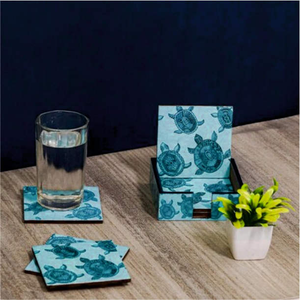 Juego de Posavasos de Madera MDF de Alta Calidad con Estampado de Tortuga, Diseños Personalizables, Acabado Brillante Ecológico, 6 Piezas - Product Image 3