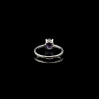Bague de fiançailles vintage islamique en argent 925 plaqué rhodium avec améthyste naturelle taille ovale et sertissage à griffes, certifiée par un tiers