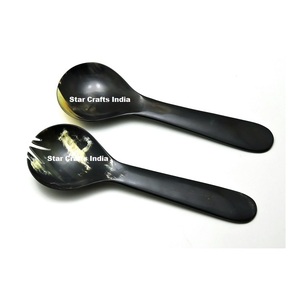 Ensemble de couverts en corne de haute qualité, best-seller, pour salade, avec aiguiseur, ustensiles de cuisine en corne, serveur à salade en corne - Product Image 5