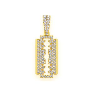 Colgante de hoja de afeitar de doble filo pequeño helado único de oro sólido de 10K a la moda, joyería fina personalizada con colgantes de diamantes naturales - Product Image 1
