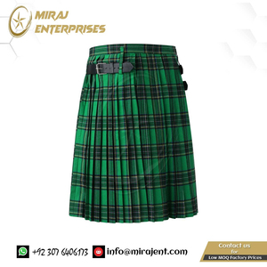 Pantalon de salon pour kilt plissé à taille contrastée à carreaux pour hommes, fournisseur en gros de style écossais rétro décontracté à la mode - Product Image 3