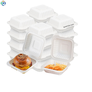 Venta caliente bagazo biodegradable desechable 6x6 tapa de caja de hamburguesas para eventos camiones de comida cumpleaños bodas hogar bares - Product Image 2