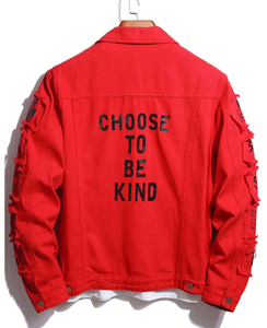 Chaqueta de mezclilla elástica roja de alta calidad Danys Industry con chaqueta de tela con estampado personalizado en la parte delantera y trasera de estilo único - Product Image 2