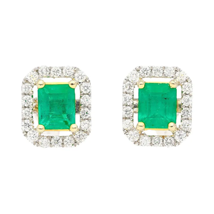 Natural <b>Emerald</b> and Diamond Halo <b>Stud</b> <b>Earrings</b> in Solid 925 Sterling Silver 1 Carat <b>Emerald</b> and Round Cut Diamond <b>Stud</b> <b>Earrings</b> - Product Image 5