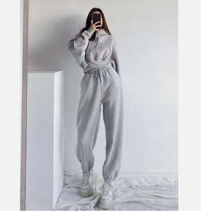 Ensembles de pantalons de jogging à capuche épais recadrée en molleton de coton personnalisé Survêtements de sport surdimensionnés vierges de luxe pour femmes - Product Image 2