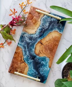 BANDEJA DE RESINA EPOXI DE MADERA CUADRADA LINDA Diseño decorativo fabuloso para servir comida en restaurantes de cocina Uso doméstico - Product Image 3