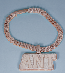 Designer 925 Sterling <b>Silver</b> Hip Hop Chain Crafted With Personalized Pendant Featuring Moissanite Round and Baguette Cut Diamond - Product Image 2