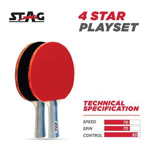 STAG ICONIC Ensemble de tennis de table professionnel durable 4 étoiles 2 raquettes et 3 balles premium avec étui en bois, caoutchouc et fibre de carbone - Product Image 2