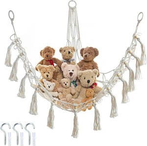 Elegante juguete de macramé hecho a mano, soporte colgante, organizador tejido de algodón bohemio para almacenamiento de pared, decoración de sala de juegos para guardería - Product Image 2