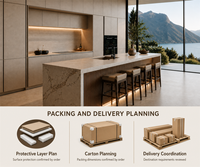 Meubles de cuisine contemporains KEJIA à plan ouvert avec îlot en aspect marbre et rangements pleine hauteur pour les intérieurs de cuisines de villas