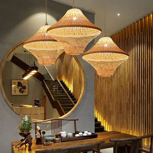 Round <b>Bamboo</b> Pendant <b>Light</b> Fixture Wicker Rattan Lamp Shade for Home Natural Style - Product Image 1