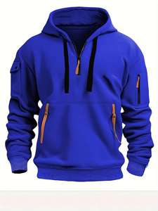 Wholesale <b>Men</b> Custom Logo 100% Cotton Solid Fleece Hoodie | <b>Half</b> <b>Zip</b> Drawstring Collar Winter <b>Sweatshirt</b> Digital Oversized Fit - Product Image 5