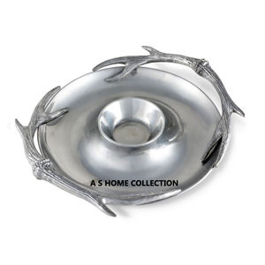 Último diseño decorativo de aluminio metal forma redonda asta borde brillante pulido elegante chip y tazón de inmersión - Product Image 1