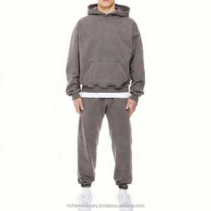 La mejor calidad de gran tamaño Unisex Slim Fit impreso en blanco chándal gris jaspeado 320g peso pesado 2 piezas pantalones de chándal de pierna recta - Product Image 5