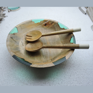 Unique design Eco Friendly Custom Size Available Multi Color <b>8</b> Inch Wooden Bowl with Salad Server 12 Inches <b>Set</b> <b>Dinnerware</b> <b>Sets</b> - Product Image 4