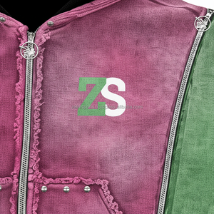 Sudadera con capucha gruesa de lana con cremallera de 400 GSM, ropa de invierno gruesa, tela de algodón y poliéster, panel de dos tonos, Sudadera con capucha básica con logotipo personalizado rosa y verde - Product Image 5