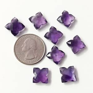 พลอยสีม่วงรูปดอกอเมทิสต์สีม่วงดอกไม้เหลี่ยมเพชรพลอยสีม่วงธรรมชาติอัญมณีแกะสลักด้วยมือลูกปัดอเมทิสต์แกะสลักขนาด12มม. - Product Image 5