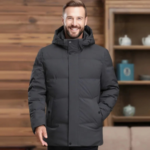 <b>Men's</b> Winter <b>Puffer</b> Jacket <b>Long</b> Quilted <b>Coat</b> Thick Stand Collar Zip-Up Front Logo Casual - Product Image 5