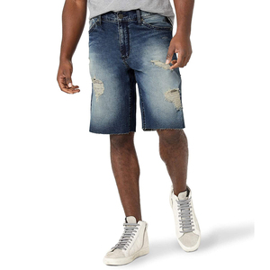 Shorts en jean décontractés pour hommes, collection été, taille mi-haute élastique, coupe ample, couleur unie, 100 % coton toile, haute qualité - Product Image 1