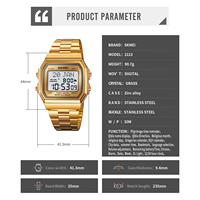 Montre numérique LED de luxe pour homme SKMEI 2113 en acier inoxydable rectangulaire avec direction de la Qibla, étanche 3 ATM, calendrier musulman et grégorien