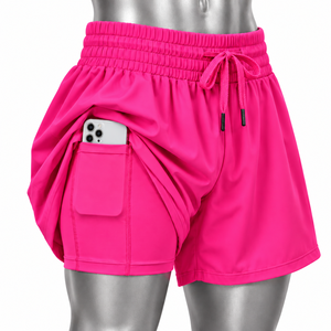 Shorts deportivos de alto rendimiento para mujer, transpirables, negros, con cintura elástica, cordón ajustable, de secado rápido y con bolsillos. - Product Image 2