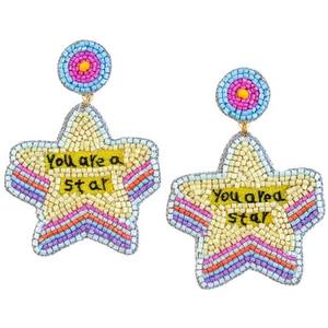 Pendientes de declaración con estilo hechos a mano de lujo 'You Are Star' Diseño colgante con cuentas con pendientes de gota bordados - Product Image 1