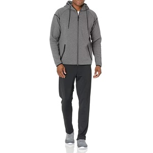 Sweat-shirt à capuche zippé gris pour homme, coupe classique, couleur unie, décontracté, en polyester tricoté, pour l'automne - Product Image 4