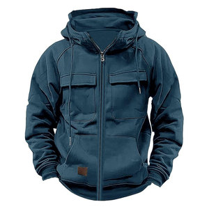 เสื้อแขนยาววินเทจสำหรับผู้ชายมีซิปครึ่งกระเป๋าและหลายกระเป๋าสำหรับชุดทำงานกลางแจ้งฤดูหนาว - Product Image 1