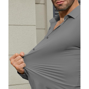 Camisa de vestir para hombre Camisa de ajuste regular con botones elásticos para hombre Camisas de hombre teñidas en hilo transpirable - Product Image 2